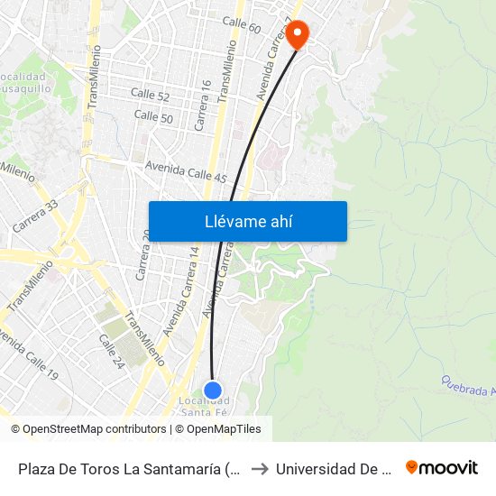 Plaza De Toros La Santamaría (Kr 5 - Cl 26) to Universidad De La Salle map