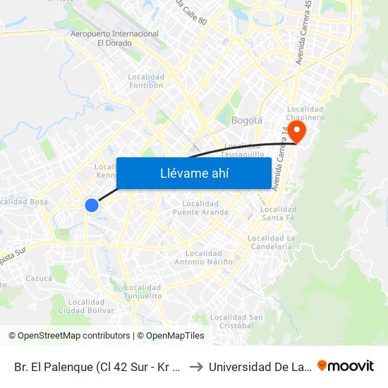 Br. El Palenque (Cl 42 Sur - Kr 78d Bis) to Universidad De La Salle map