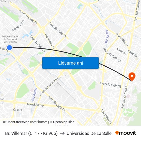 Br. Villemar (Cl 17 - Kr 96b) to Universidad De La Salle map