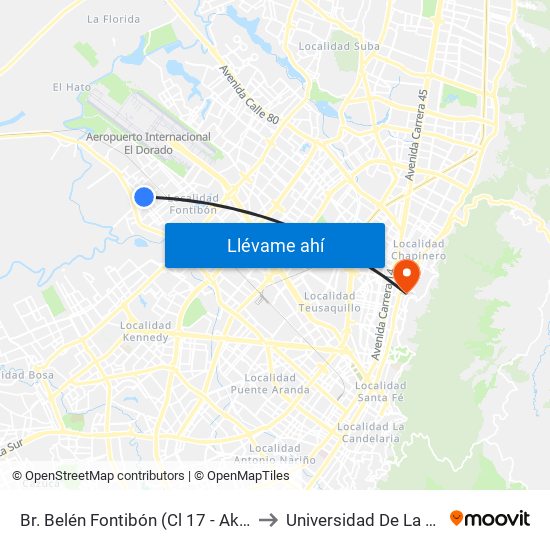 Br. Belén Fontibón (Cl 17 - Ak 106) to Universidad De La Salle map