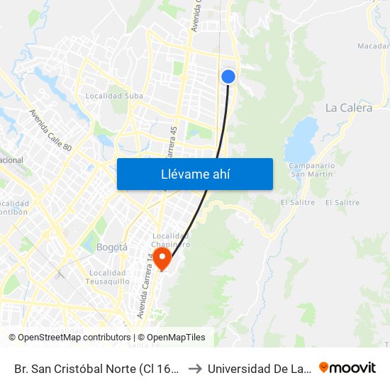 Br. San Cristóbal Norte (Cl 162 - Kr 8) to Universidad De La Salle map