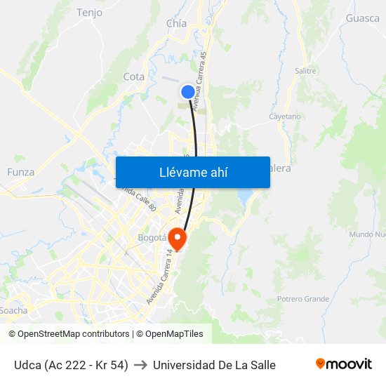 Udca (Ac 222 - Kr 54) to Universidad De La Salle map