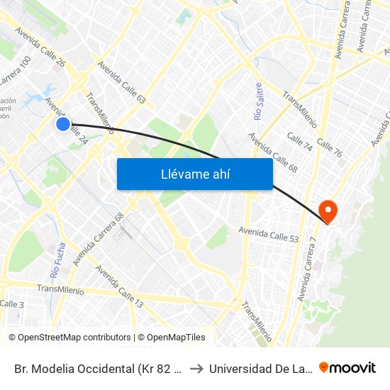 Br. Modelia Occidental (Kr 82 - Cl 23f) to Universidad De La Salle map