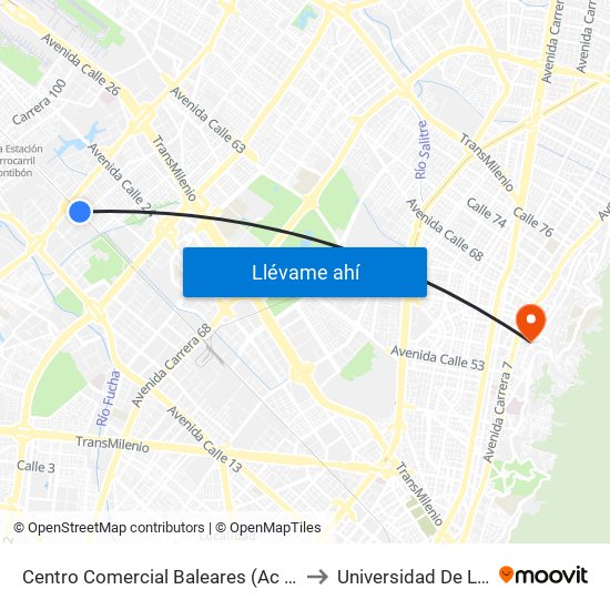 Centro Comercial Baleares (Ac 22 - Kr 82) to Universidad De La Salle map
