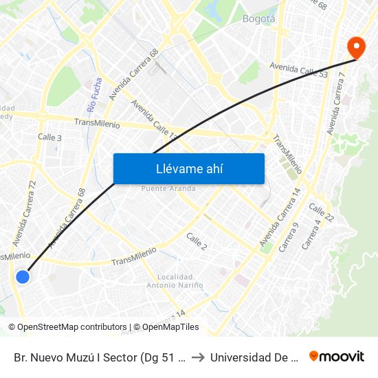 Br. Nuevo Muzú I Sector (Dg 51 Sur - Kr 54) to Universidad De La Salle map