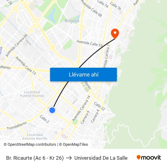 Br. Ricaurte (Ac 6 - Kr 26) to Universidad De La Salle map