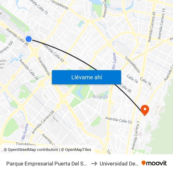 Parque Empresarial Puerta Del Sol (Tv 93 - Cl 51) to Universidad De La Salle map