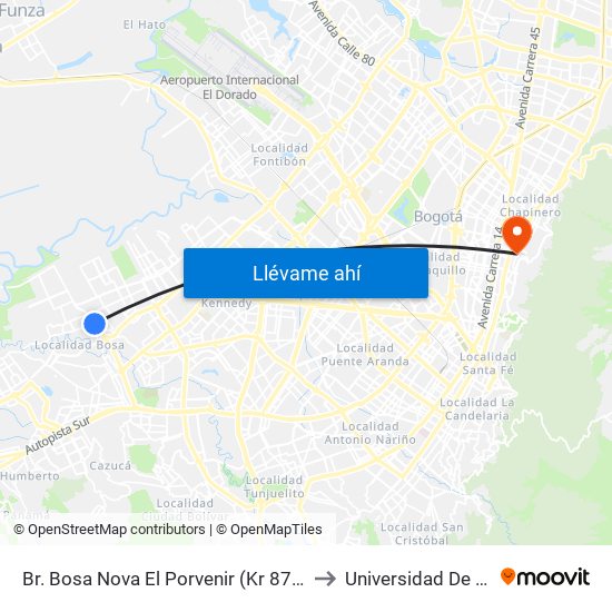Br. Bosa Nova El Porvenir (Kr 87c - Cl 60 Sur) to Universidad De La Salle map