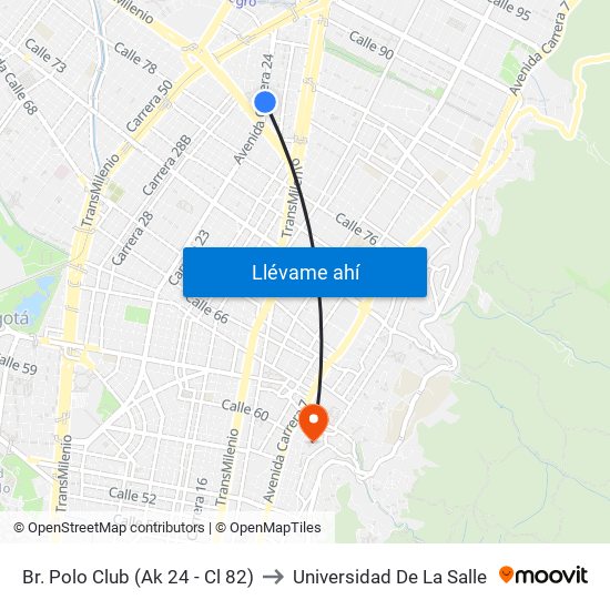 Br. Polo Club (Ak 24 - Cl 82) to Universidad De La Salle map