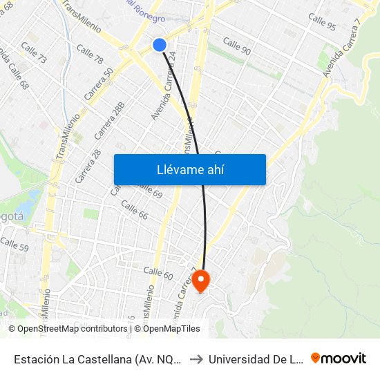 Estación La Castellana (Av. NQS - Cl 85a) to Universidad De La Salle map