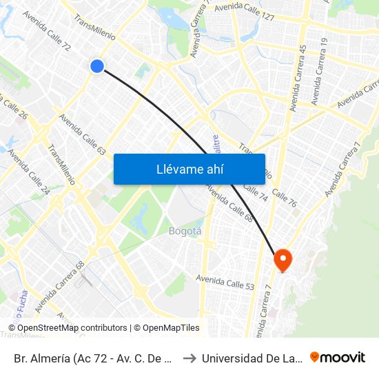 Br. Almería (Ac 72 - Av. C. De Cali) (A) to Universidad De La Salle map