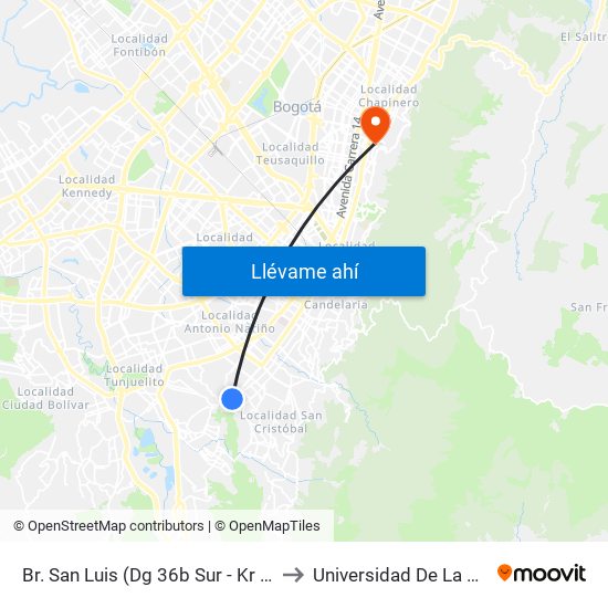 Br. San Luis (Dg 36b Sur - Kr 10a) to Universidad De La Salle map