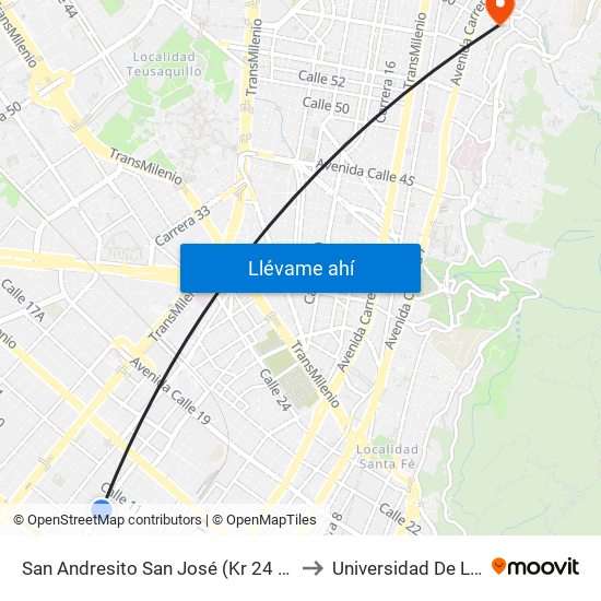 San Andresito San José (Kr 24 - Cl 10) (A) to Universidad De La Salle map