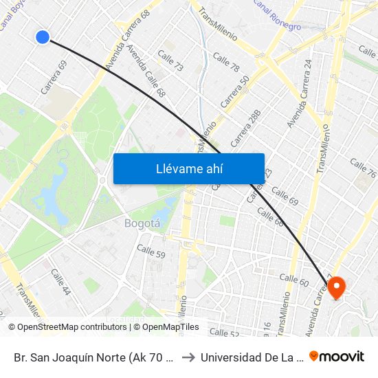 Br. San Joaquín Norte (Ak 70 - Cl 65) to Universidad De La Salle map