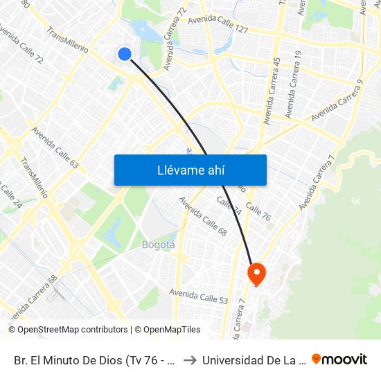 Br. El Minuto De Dios (Tv 76 - Dg 81i) to Universidad De La Salle map