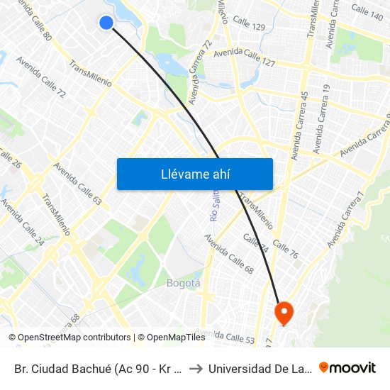 Br. Ciudad Bachué (Ac 90 - Kr 95f) (A) to Universidad De La Salle map