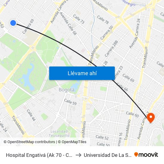 Hospital Engativá (Ak 70 - Cl 64) to Universidad De La Salle map