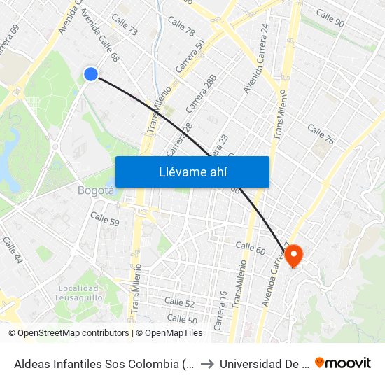 Aldeas Infantiles Sos Colombia (Ak 60 - Ac 64) to Universidad De La Salle map