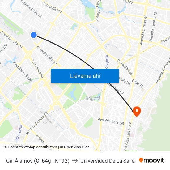 Cai Álamos (Cl 64g - Kr 92) to Universidad De La Salle map