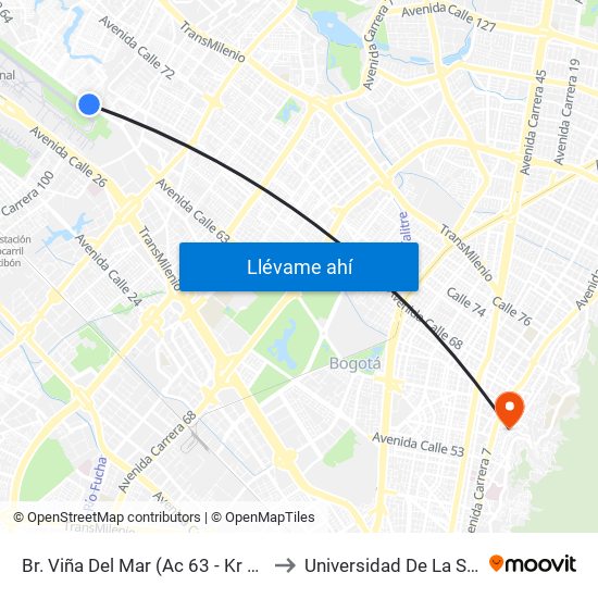 Br. Viña Del Mar (Ac 63 - Kr 104) to Universidad De La Salle map