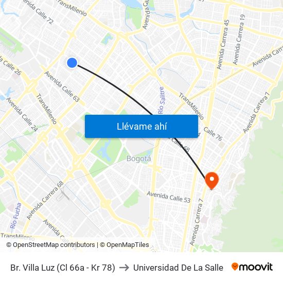 Br. Villa Luz (Cl 66a - Kr 78) to Universidad De La Salle map
