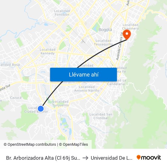 Br. Arborizadora Alta (Cl 69j Sur - Kr 32) to Universidad De La Salle map