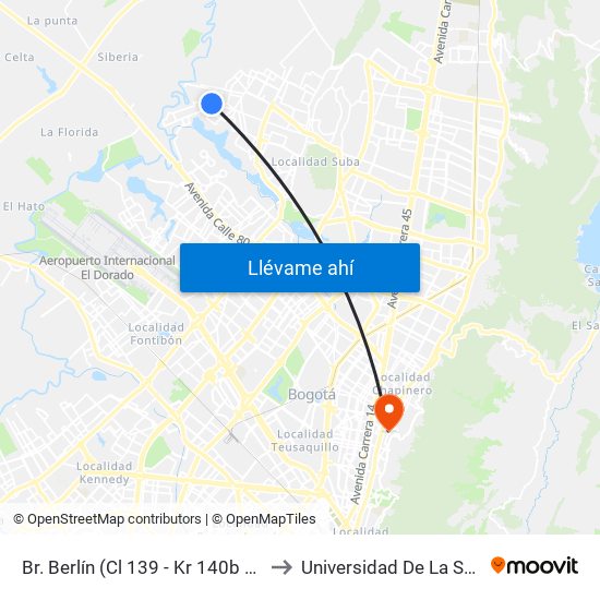 Br. Berlín (Cl 139 - Kr 140b Bis) to Universidad De La Salle map