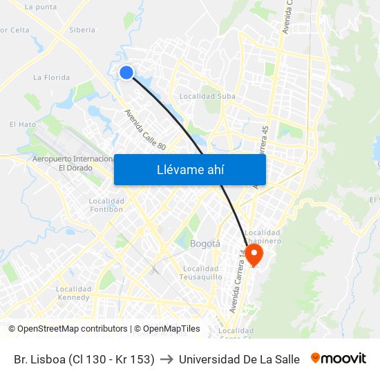 Br. Lisboa (Cl 130 - Kr 153) to Universidad De La Salle map