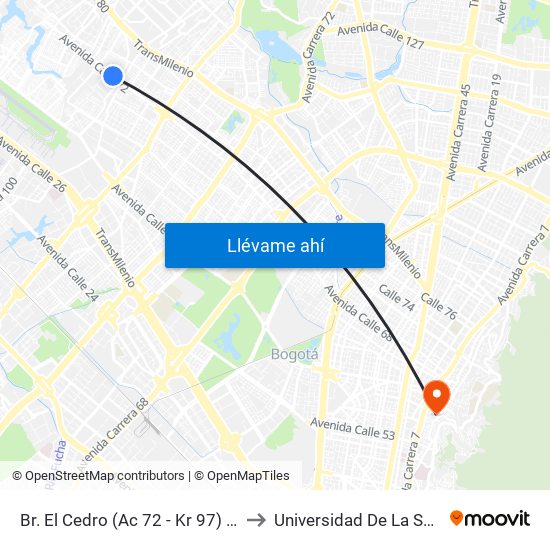 Br. El Cedro (Ac 72 - Kr 97) (A) to Universidad De La Salle map