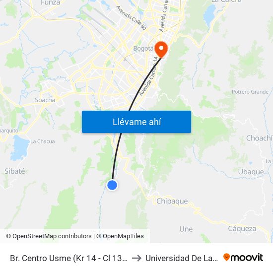 Br. Centro Usme (Kr 14 - Cl 138a Sur) to Universidad De La Salle map