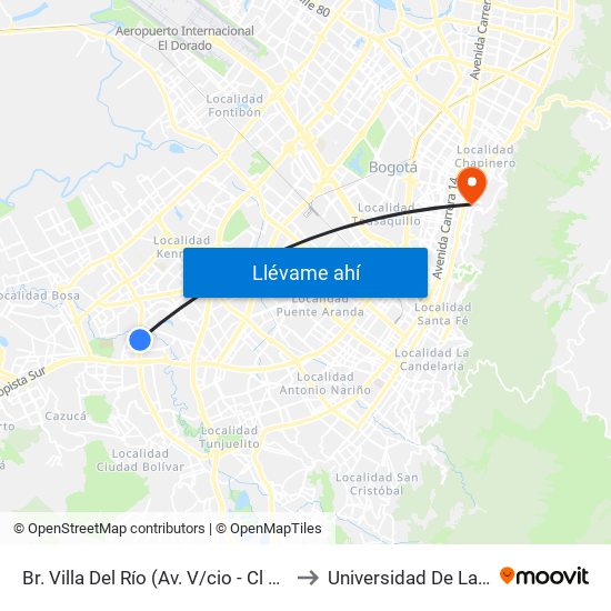 Br. Villa Del Río (Av. V/cio - Cl 54b Sur) to Universidad De La Salle map