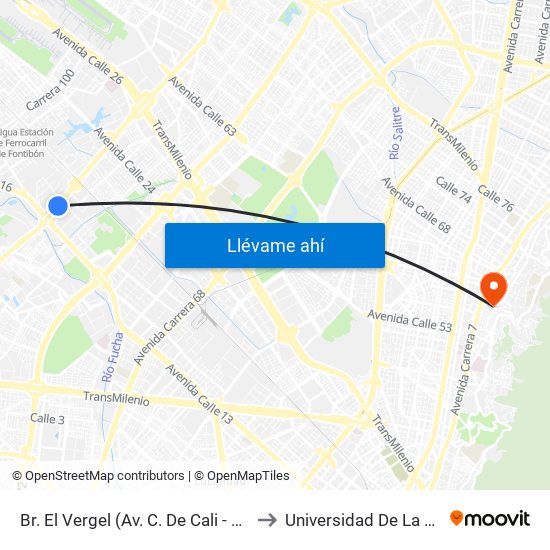 Br. El Vergel (Av. C. De Cali - Cl 18) to Universidad De La Salle map