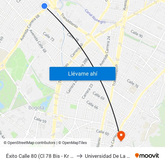 Éxito Calle 80 (Cl 78 Bis - Kr 68b) to Universidad De La Salle map