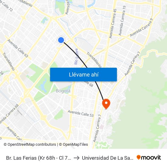 Br. Las Ferias (Kr 68h - Cl 75) to Universidad De La Salle map