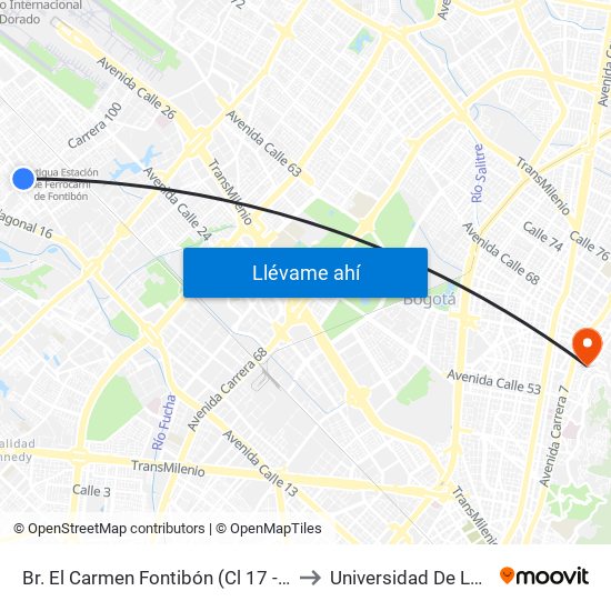 Br. El Carmen Fontibón (Cl 17 - Kr 100) to Universidad De La Salle map