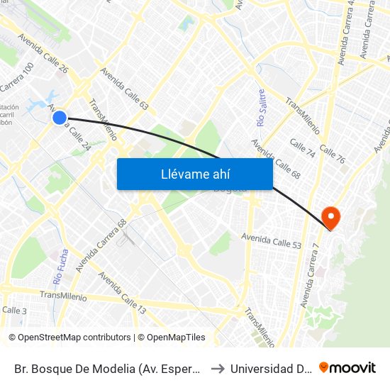 Br. Bosque De Modelia (Av. Esperanza - Av. C. De Cali) to Universidad De La Salle map