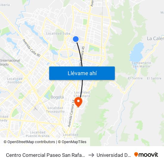 Centro Comercial Paseo San Rafael (Ac 134 - Kr 55a) to Universidad De La Salle map