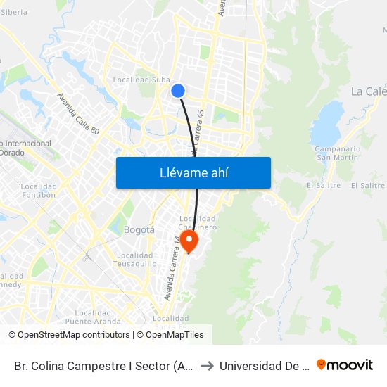 Br. Colina Campestre I Sector (Ac 134 - Kr 57) to Universidad De La Salle map