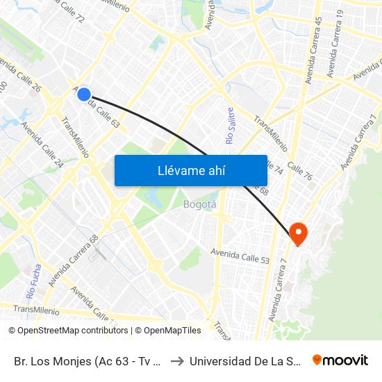 Br. Los Monjes (Ac 63 - Tv 85) to Universidad De La Salle map