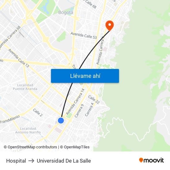 Hospital to Universidad De La Salle map
