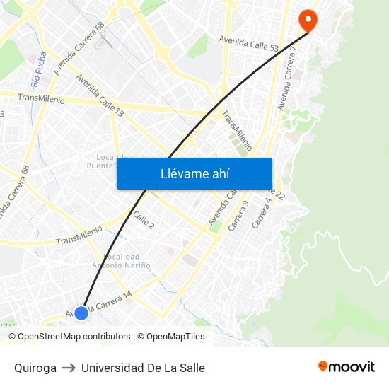 Quiroga to Universidad De La Salle map