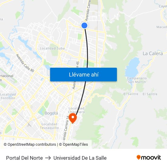 Portal Del Norte to Universidad De La Salle map