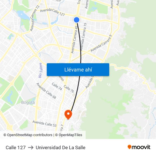 Calle 127 to Universidad De La Salle map