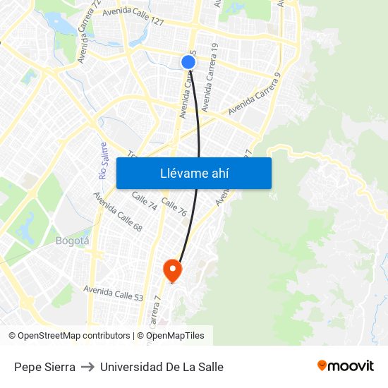 Pepe Sierra to Universidad De La Salle map