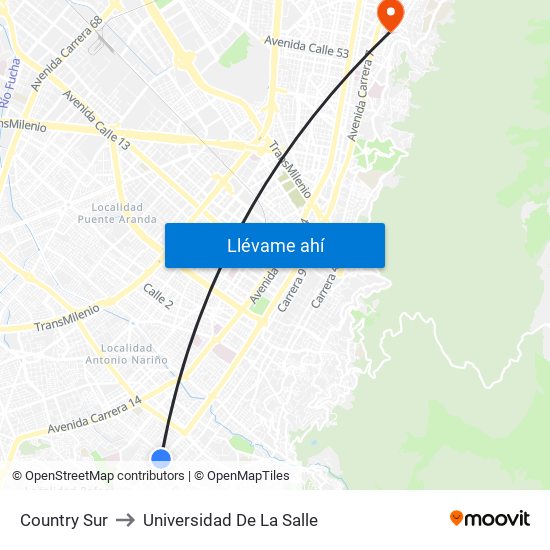 Country Sur to Universidad De La Salle map