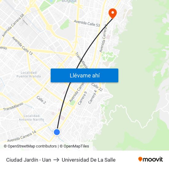 Ciudad Jardín - Uan to Universidad De La Salle map