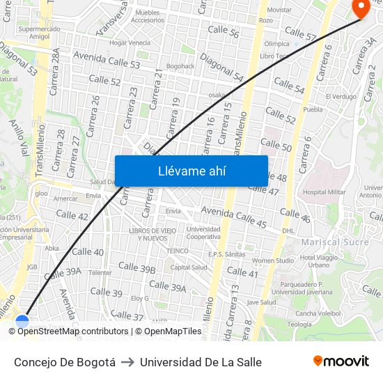 Concejo De Bogotá to Universidad De La Salle map