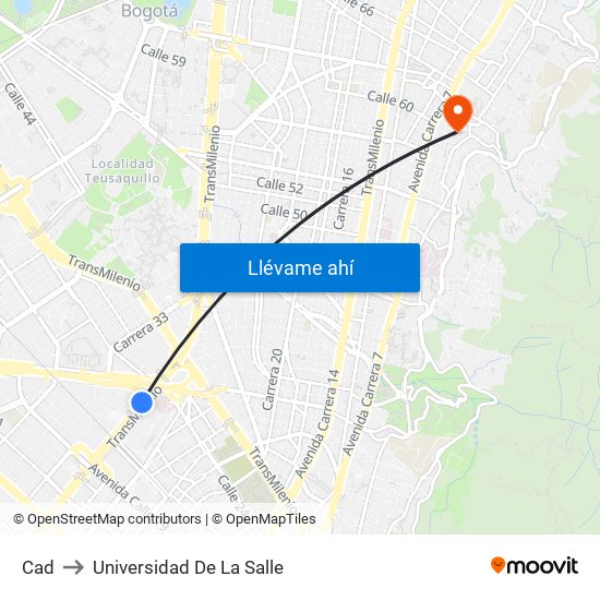 Cad to Universidad De La Salle map