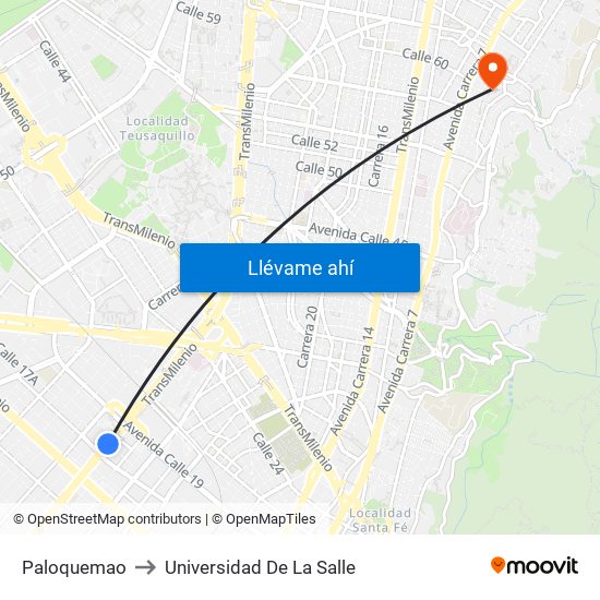 Paloquemao to Universidad De La Salle map