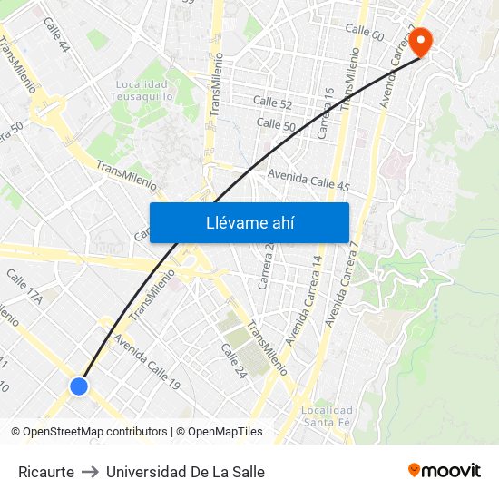 Ricaurte to Universidad De La Salle map